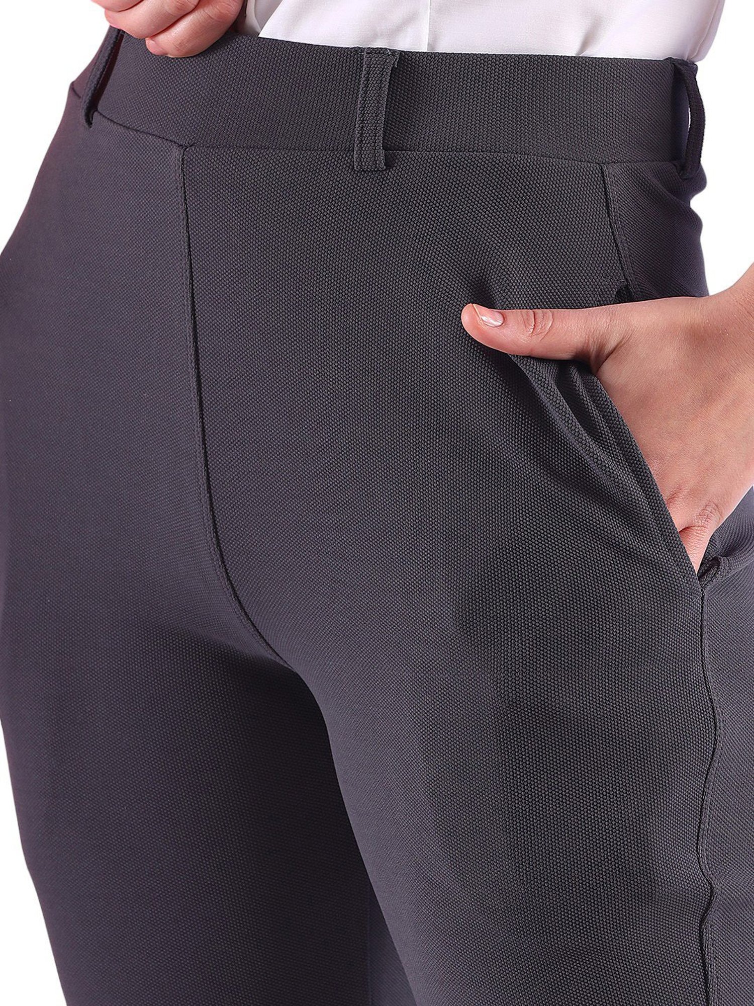 FITHUB Dark Grey Slim Fit High Rise Trousers