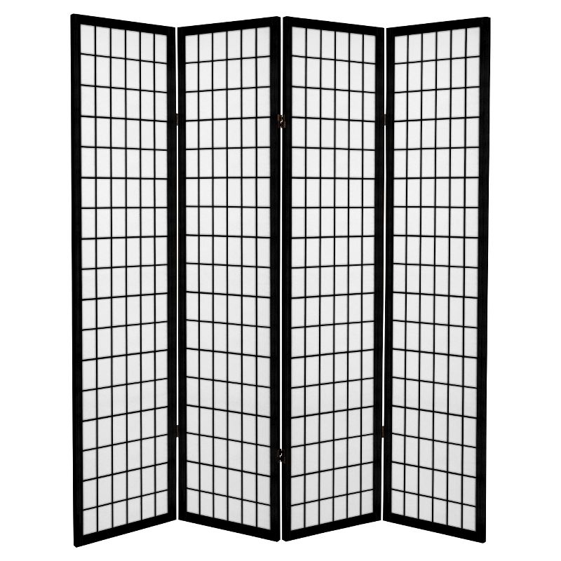 6 ft. Tall Canvas Window Pane Room Divider - Black (4 Panels)