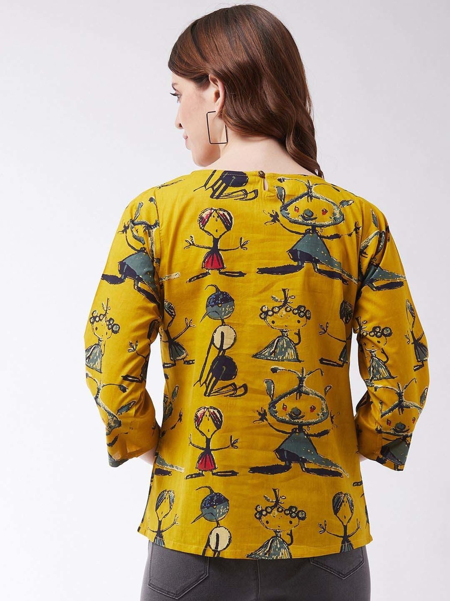 Inweave Yellow Cotton Printed Top