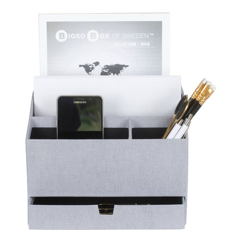 Greta Canvas Desktop Organizer with Supply Drawer Ash - Bigso Box of Sweden