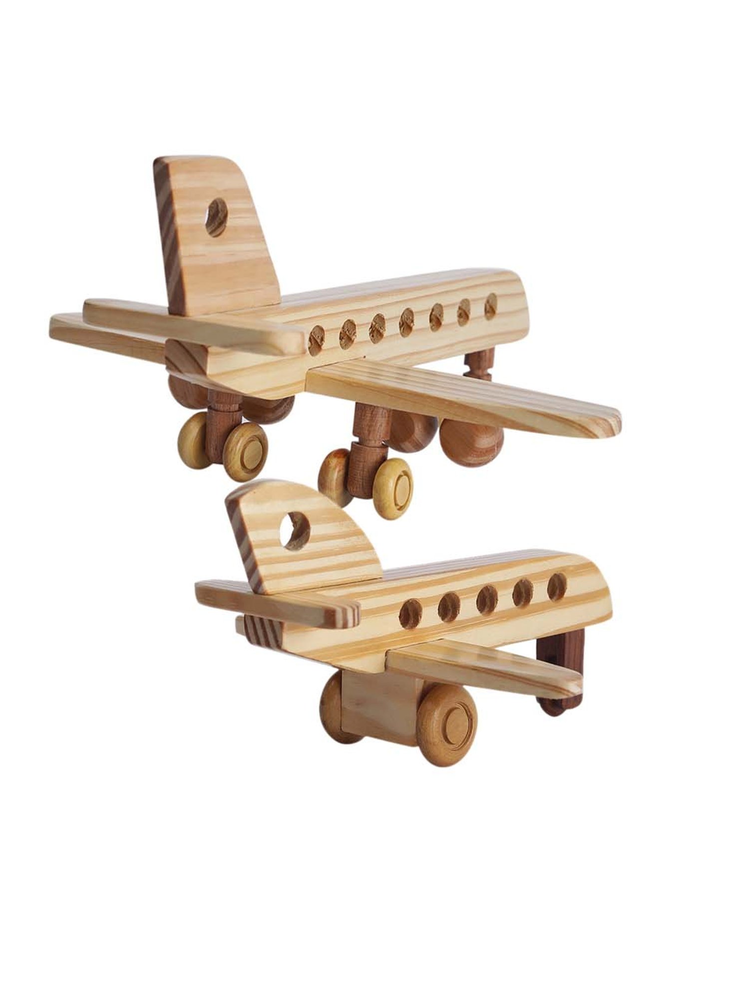VarEesha Wheels of Wood Beige Pine Wood Decorative Airbuses - Set of 2
