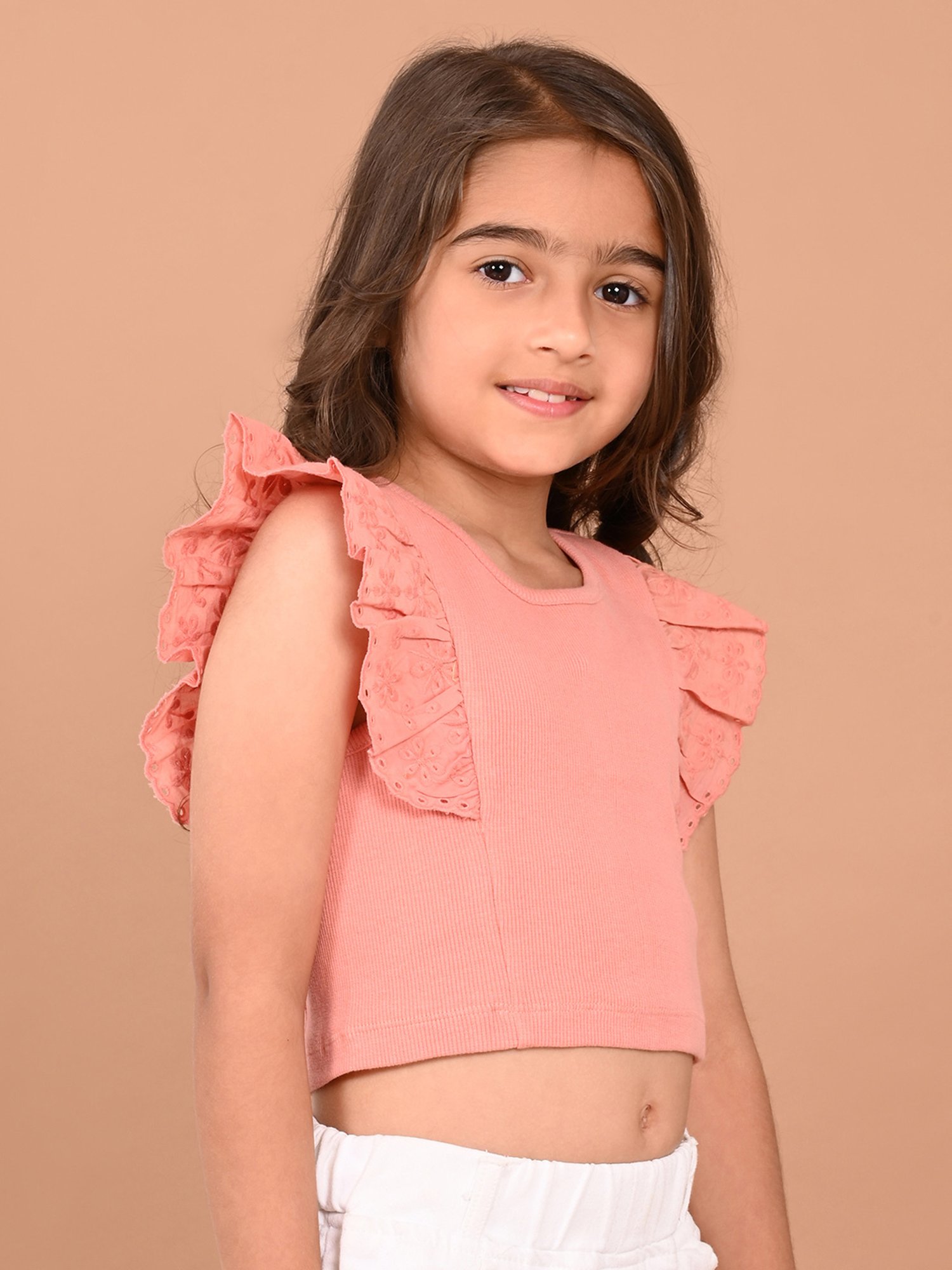 LilPicks Kids Yellow Solid Crop Top