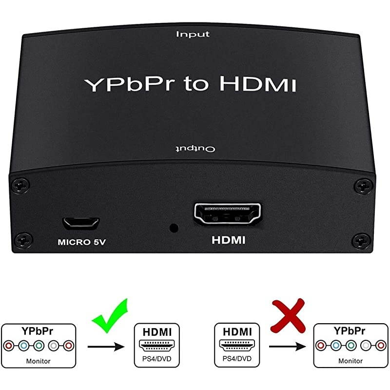 Component to HDMI Adapter YPbPr to HDMI Coverter + RL  Component 5RCA RGB to HDMI Converter Adapter Supports 1080P Video Audio Converter Adapter for DVD PSP Xbox 360 to HDTV Monitor