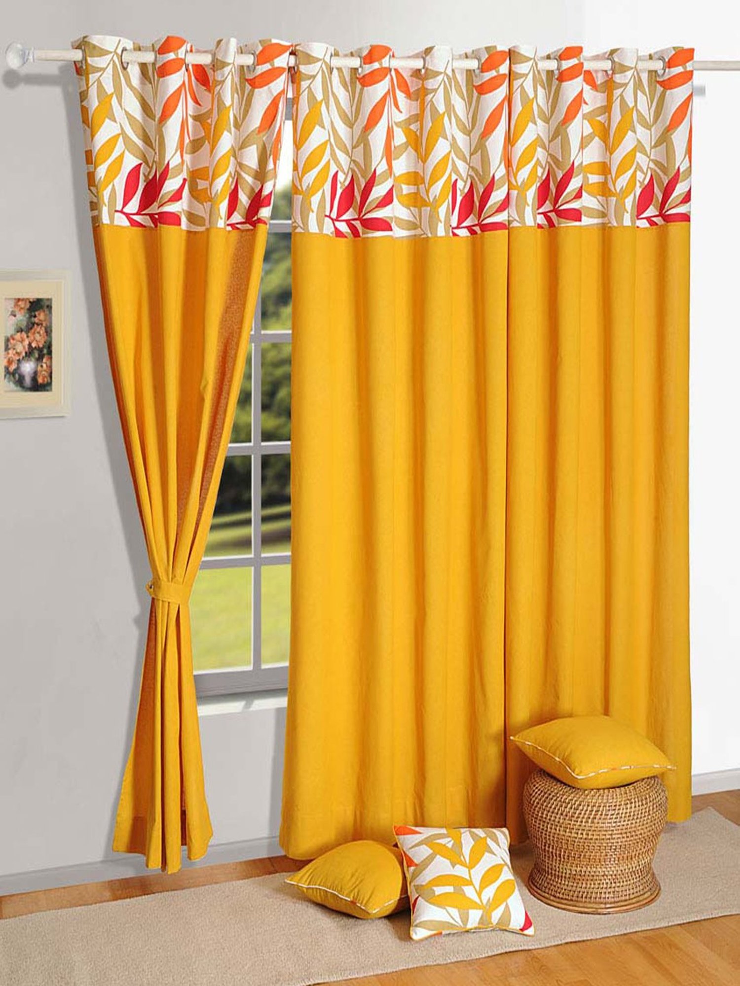 Swayam Yellow Eyelet Door Curtain - Single Piece (7 Ft)