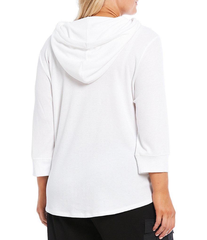 Ruby Rd. Plus Size Ombre Striped 3/4 Sleeve Button Front Long Cardigan