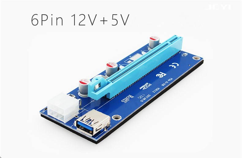 Mining Card, Riser Card, PCIe (PCI Express) 16x to 1x Riser Adapter, USB 3.0 Extension Cable 60cm, 6 pin PCI-E to SATA Power Cable, GPU Riser Adapter, Ethereum Mining Riser Card