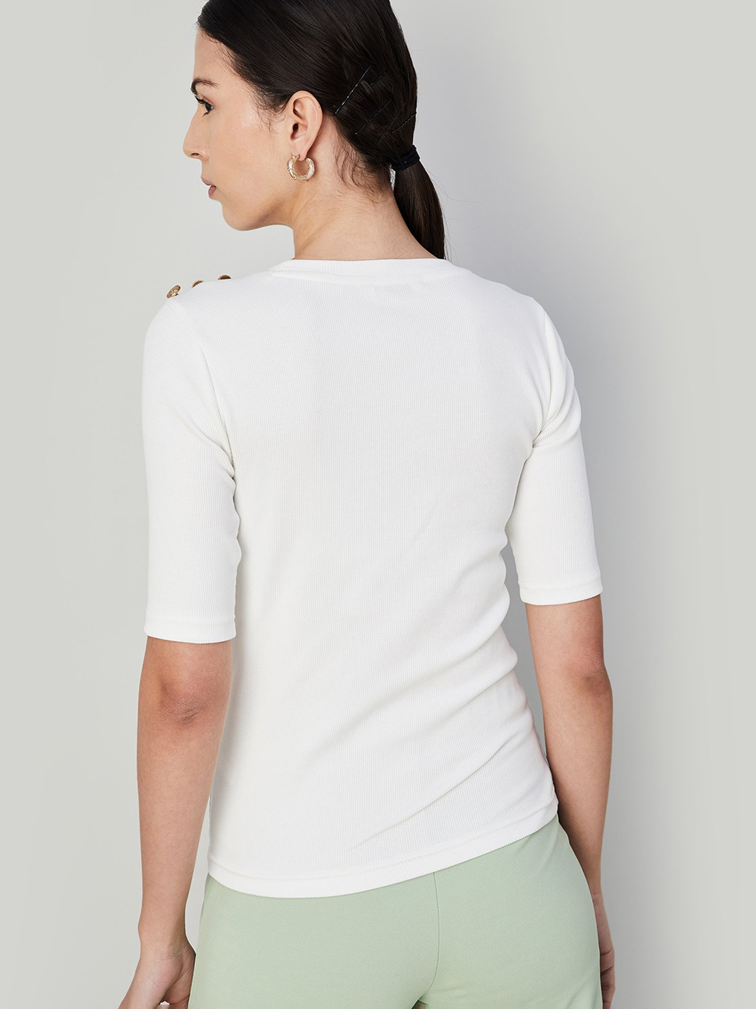 Code by Lifestyle Off White Cotton Regular Fit Top