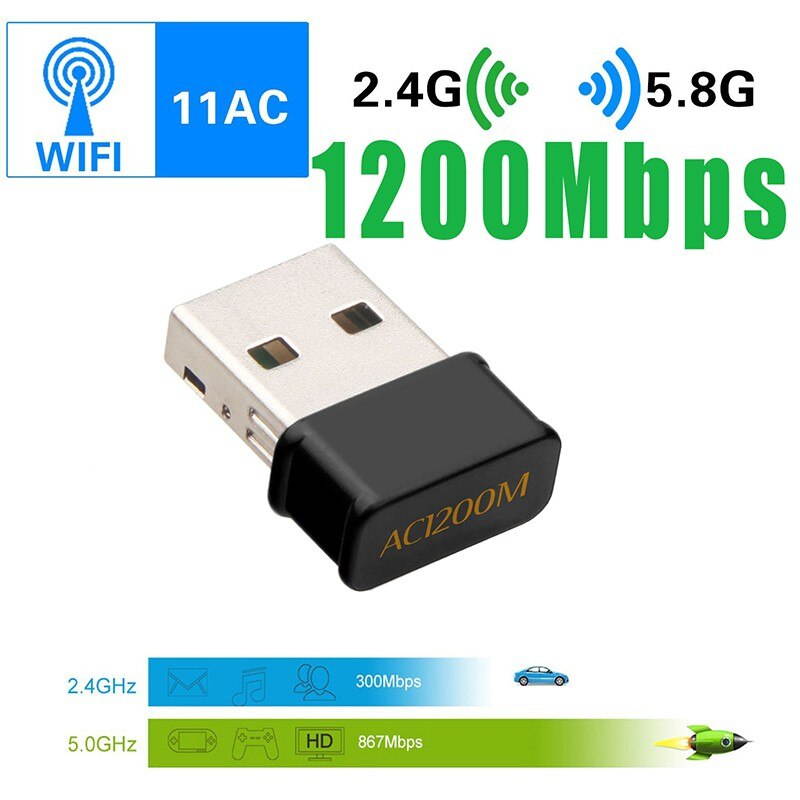 1 pcs 2.4G & 5G Dual Bands Network Card Mini Wifi USB Adapter Receiver 1200 Mbps For Window Mac os Linux with CD Network Card