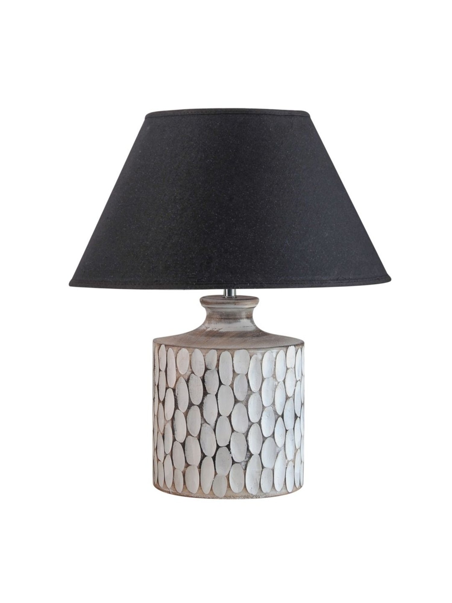 Kapoor Lamp Shades Distress White & Black Wood Garlen Carved Cotton Shade Table Lamp