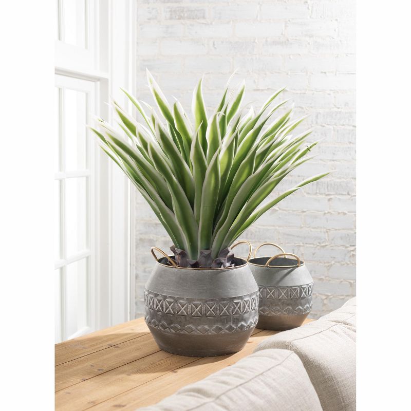 Sullivans Round Metal Planter with Handle Set of 2, 11.25"H & 9.5"H Silver