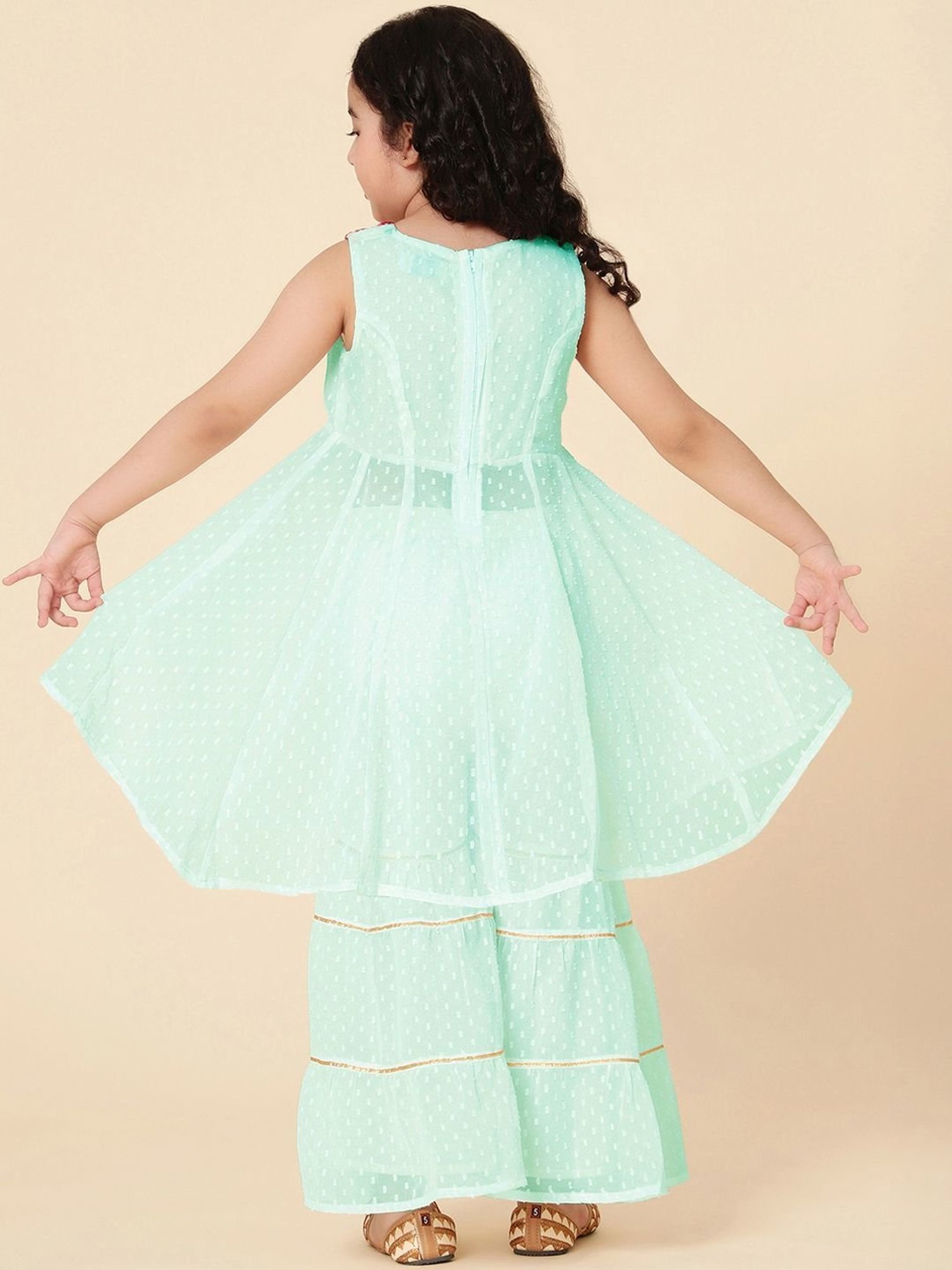 A.T.U.N. Kids Navy & Mint Green Embroidered Kurta Set