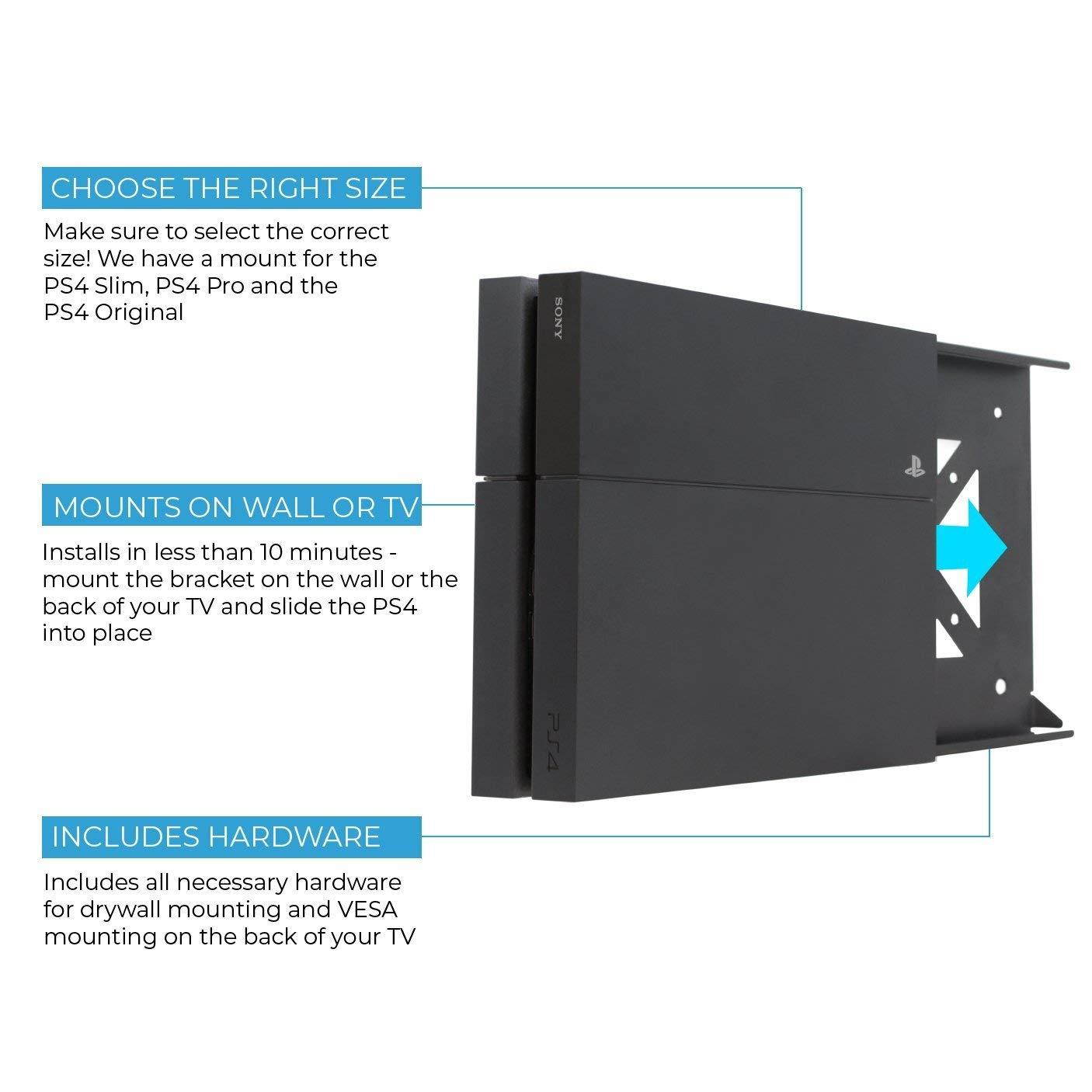 HumanCentric PS4 Mount (Black) | Mount on the wall or on the back of the TV | Patent Pending