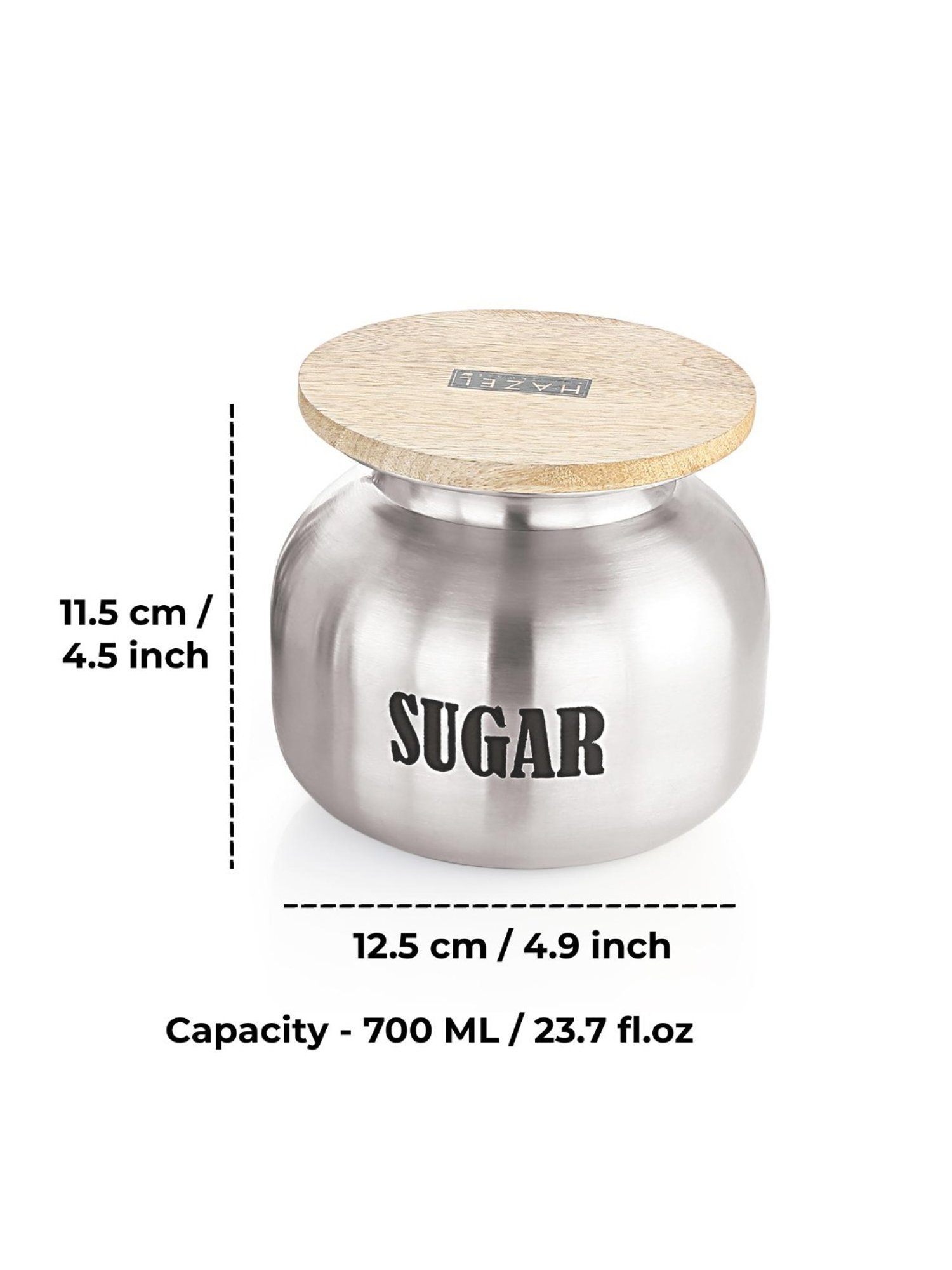 HAZEL Silver Stainless Steel Sugar Container with Lid