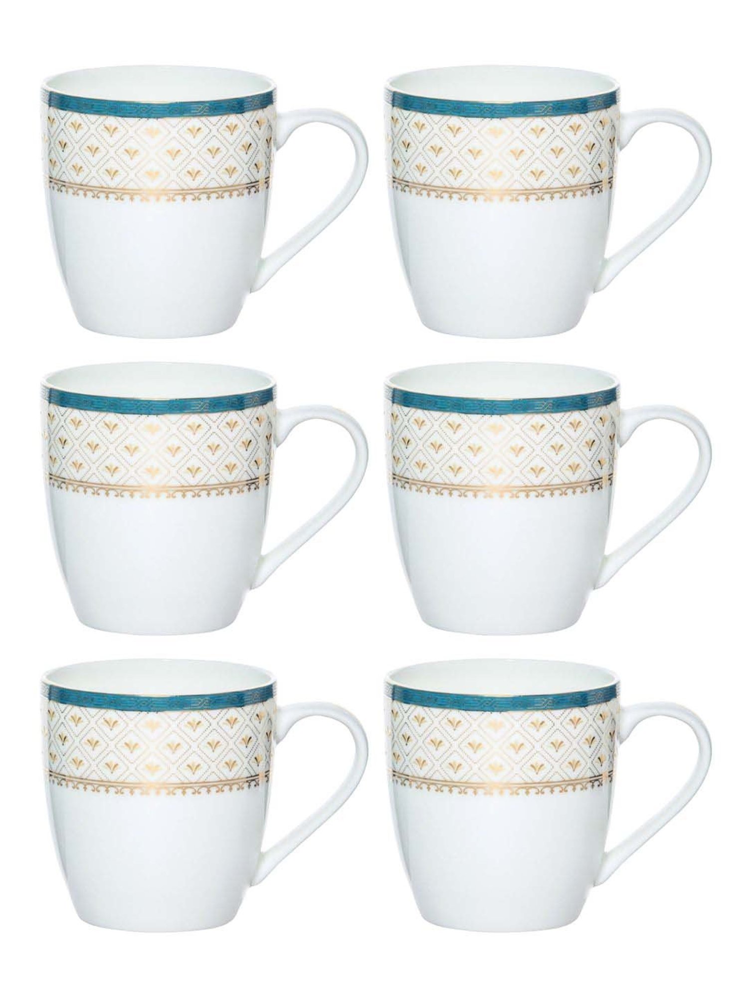SONAKI White & Golden Bone China Coffee Mug (0.17 L) - Set of 6