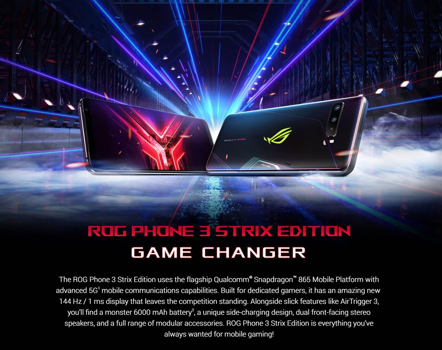 Original Global Rom Vesion ASUS ROG Phone 3 5G Snapdragon 865+ Game Phone RAM12GB/16GB ROM 128GB/256GB/512GB Dual Sim (GSM Only | No CDMA) Unlocked - Black