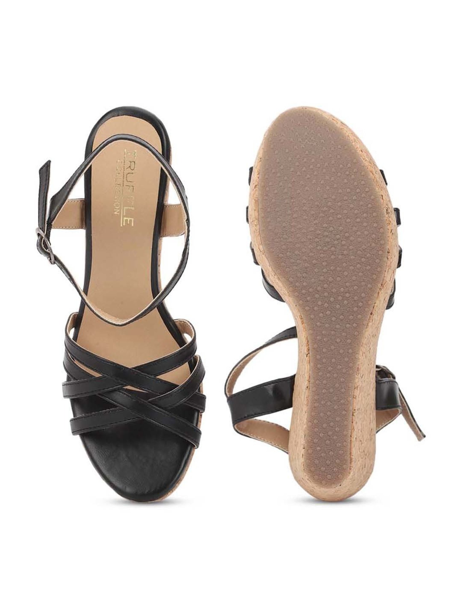 Truffle Collection Women's Black Ankle Strap Wedges