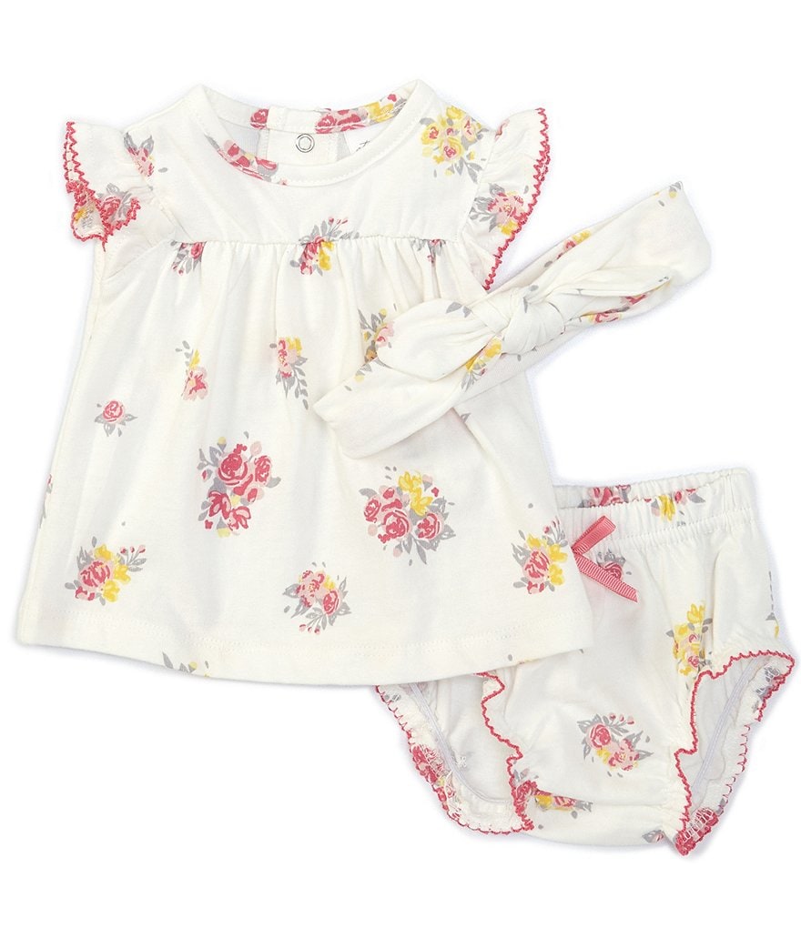 Starting Out Baby Girls Newborn-9 Months Flutter-Sleeve Floral Top & Diaper Cover Set