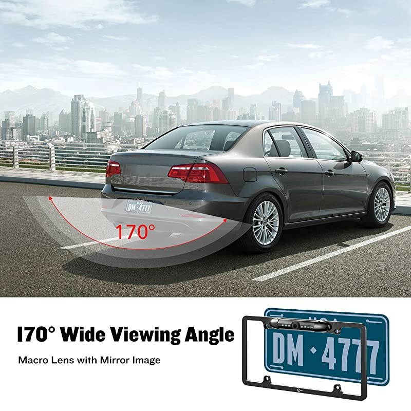 Backup Camera, License Plate Frame Car Rear View Camera with 170 Degree Viewing Angle & 7 Bright LED,  Universal Night Vision Waterproof High Sensitive Vehicle Reverse Camera