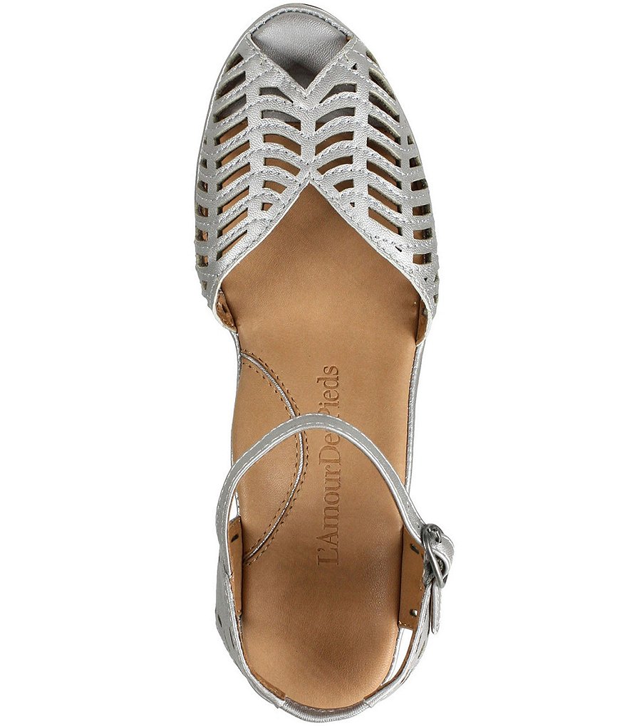 L'Amour Des Pieds Oanez Cut Out Metallic Leather Wedge Sandals