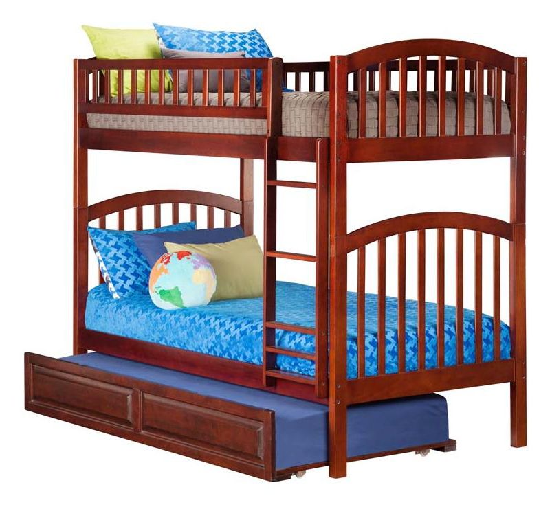 Richland Bunk  Twin over Twin w/ Raised Panel Trundle  Antique Walnut - Atlantic Frame
