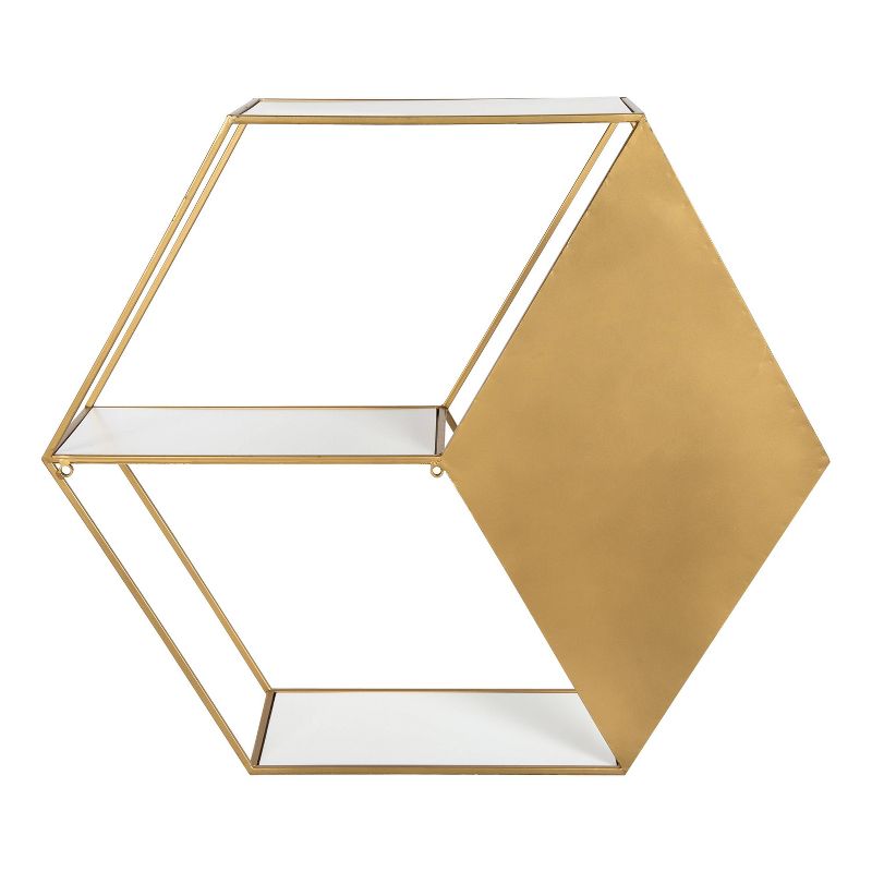 26" x 7" x 23" Lintz Hexagon Shelves with Mirror White - Kate & Laurel All Things Decor