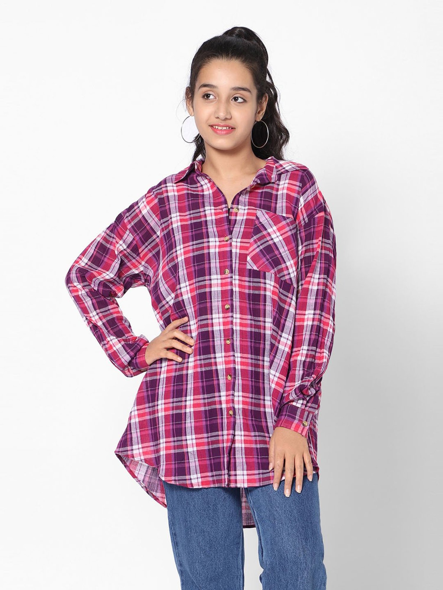 TeenTrums Girls Multicolor Checks Full Sleeves Shirt Top