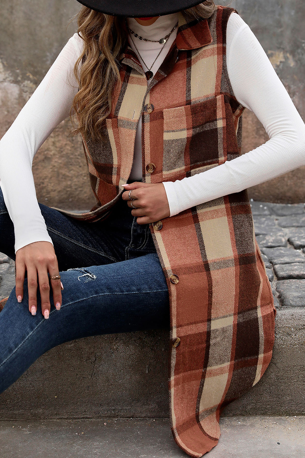 Brown Plaid Button Up Long Sleeve Flannel Shacket