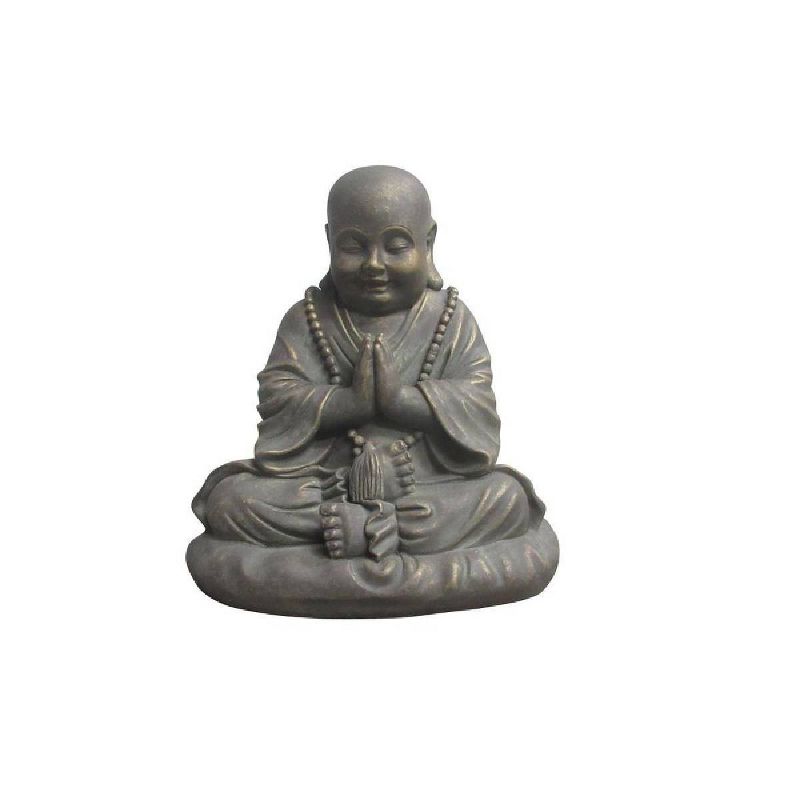 21" Magnesium Oxide Praying Buddha Wearing Beads Outdoor Zen Statue Gray - Hi-Line Gift