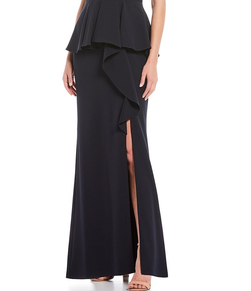 Aidan Mattox Off-the-Shoulder Peplum Gown