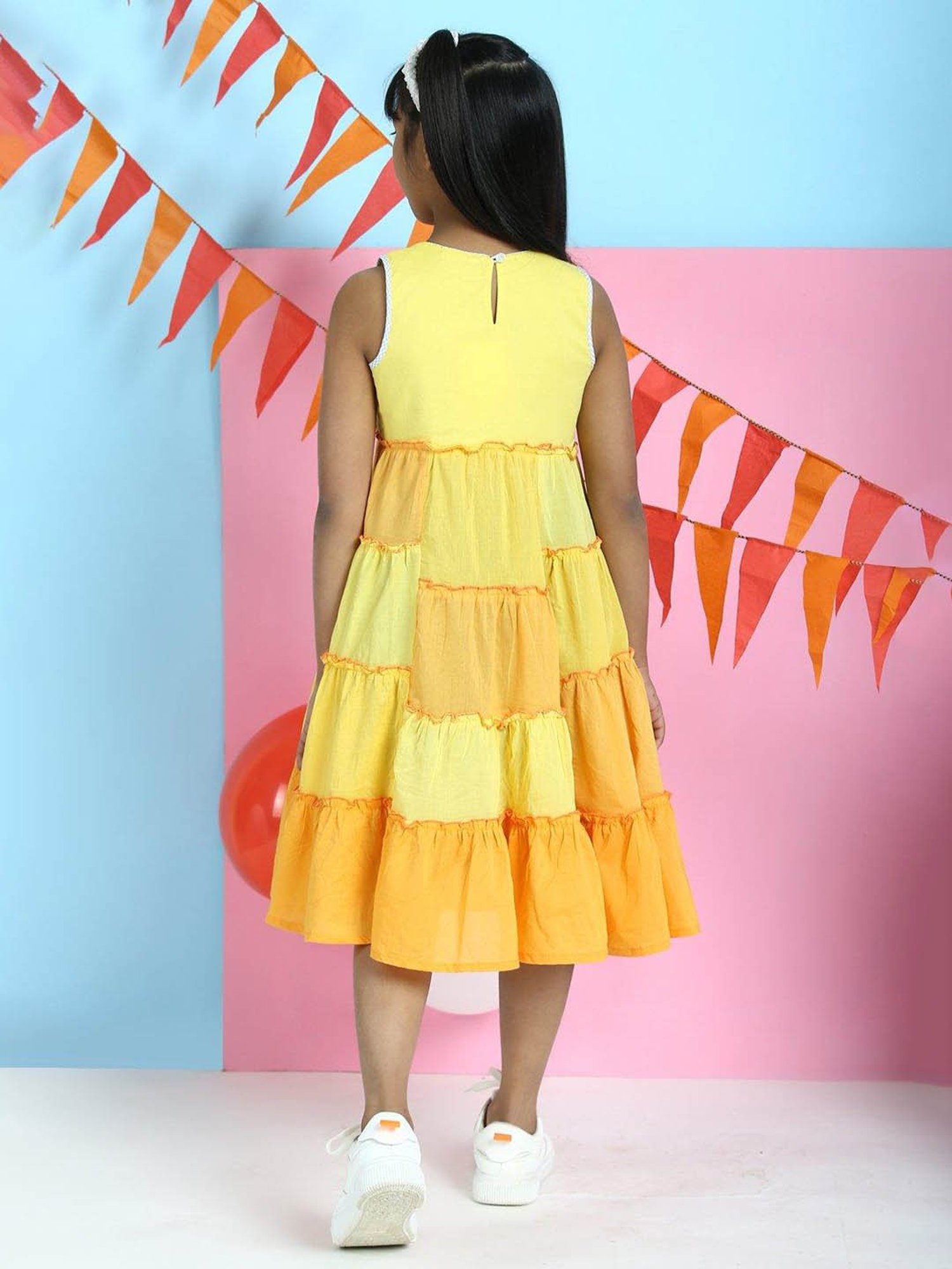 Biba Girls Yellow Embroidered Dress