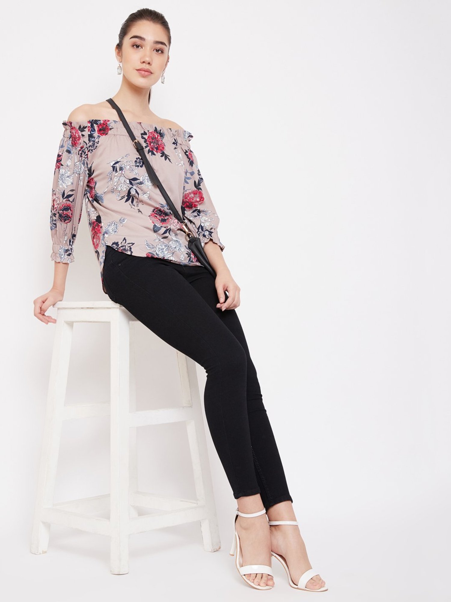 PURYS Brown Floral Print Top