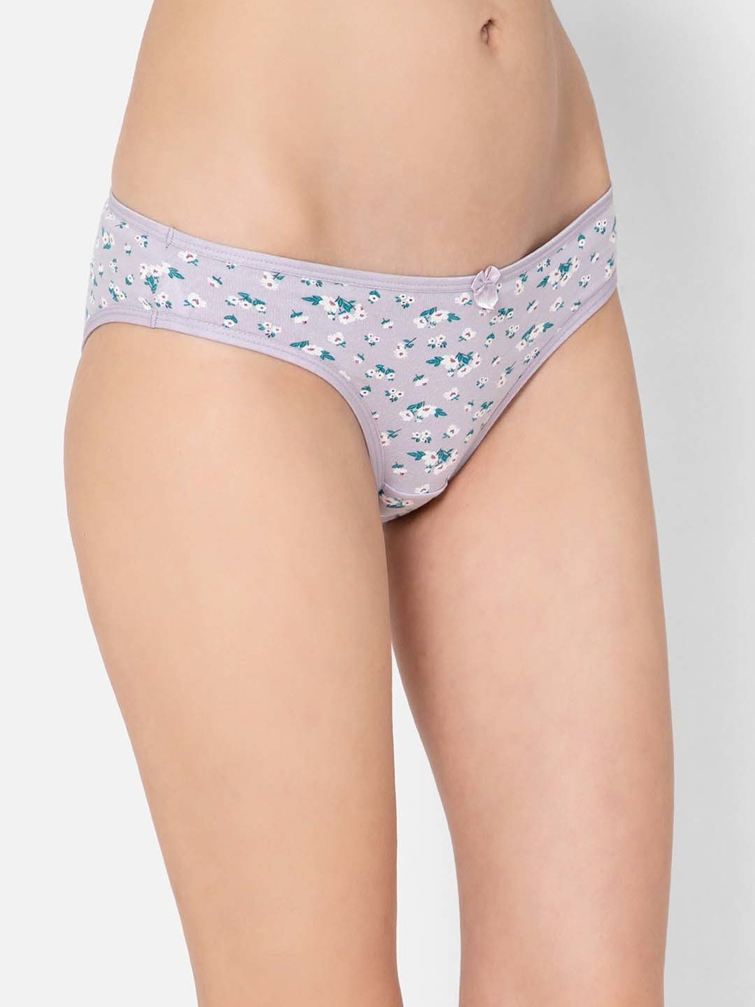 Clovia Purple Cotton Floral Print Bikini Panty