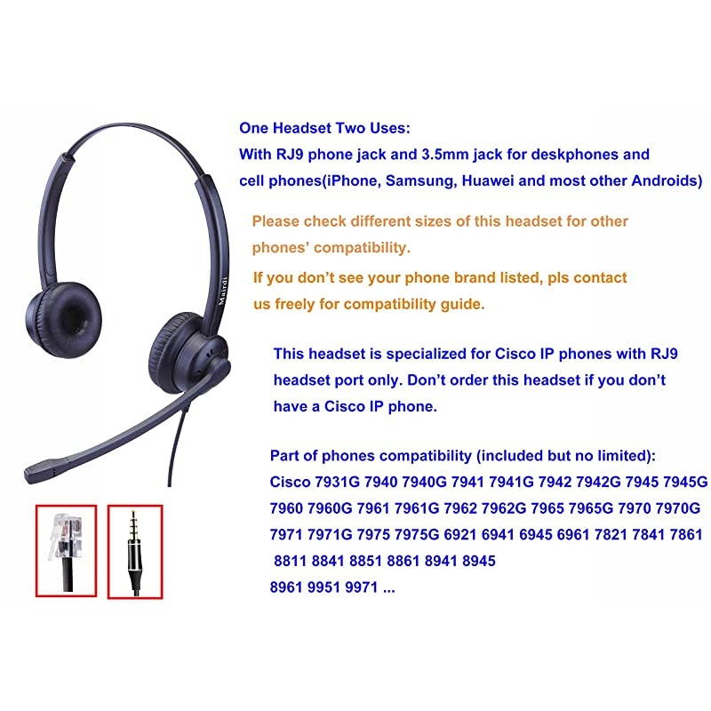Cisco Headset for Telephone with Noise Cancelling Microphone Includes Extra 35mm Connector