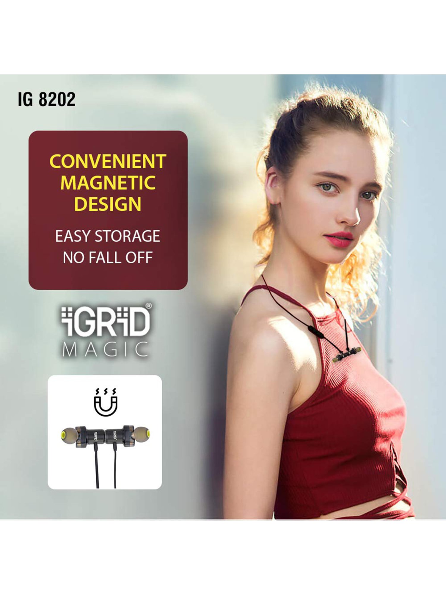 iGRiD Magic Wireless Neckband with Mic (IG-8202, Black)