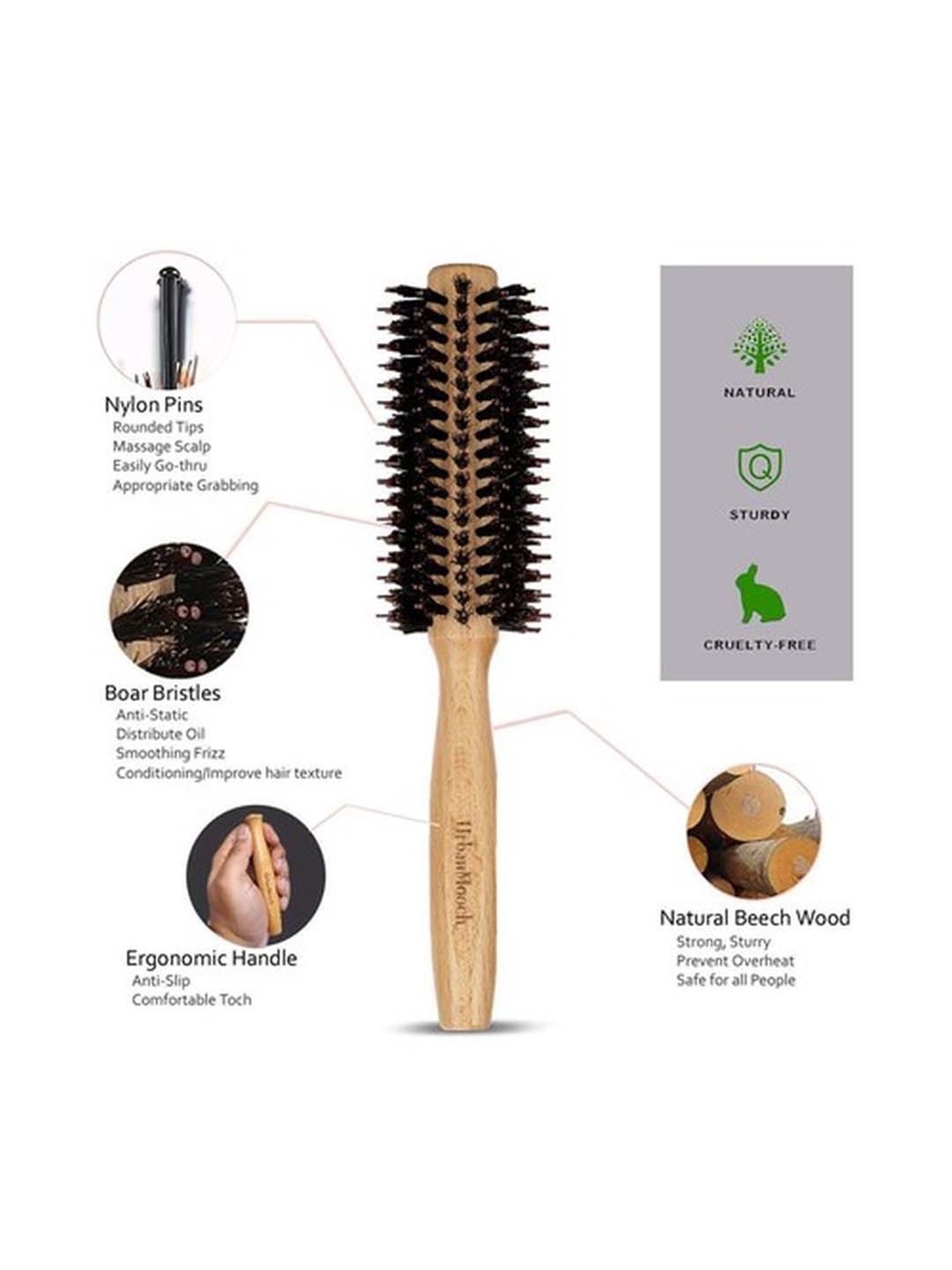 UrbanMooch Round Boar & Nylon Bristle Hair Brush
