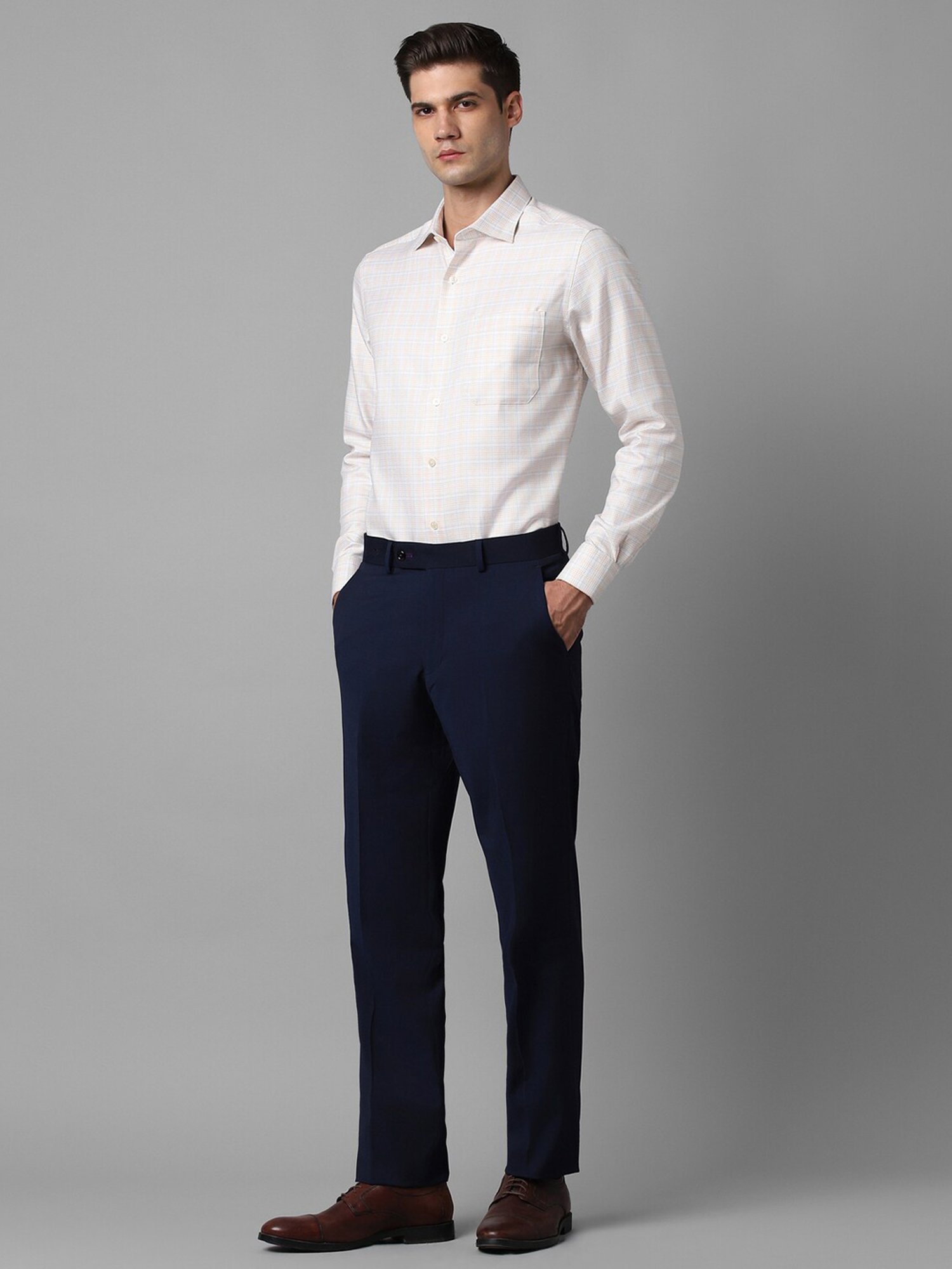Luxure By Louis Philippe Navy Slim Fit Flat Front Trousers