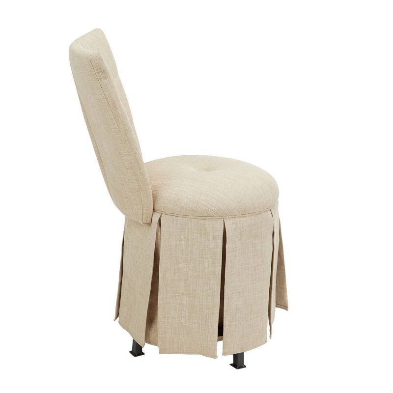 Smith Skirted Swivel Vanity Chair with Diamond Tufted Back Linen - Silverwood