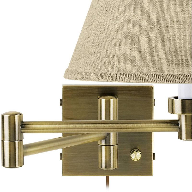 Barnes and Ivy Modern Swing Arm Wall Lamps Set of 2 Antique Brass Plug-In Light Fixture Fine Burlap Empire for Bedroom Living Room