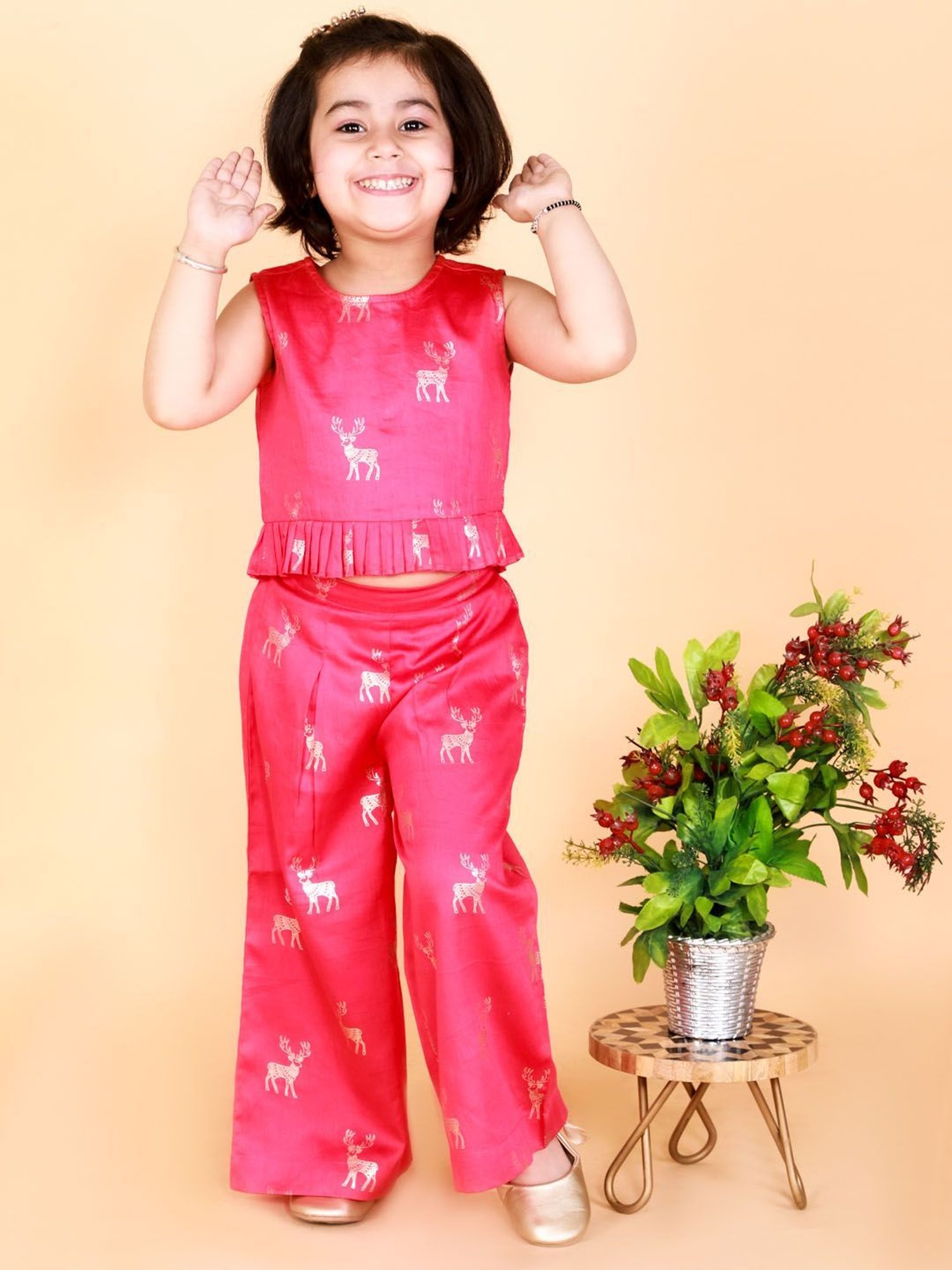 Lil Drama Kids Pink Printed Top with Pants