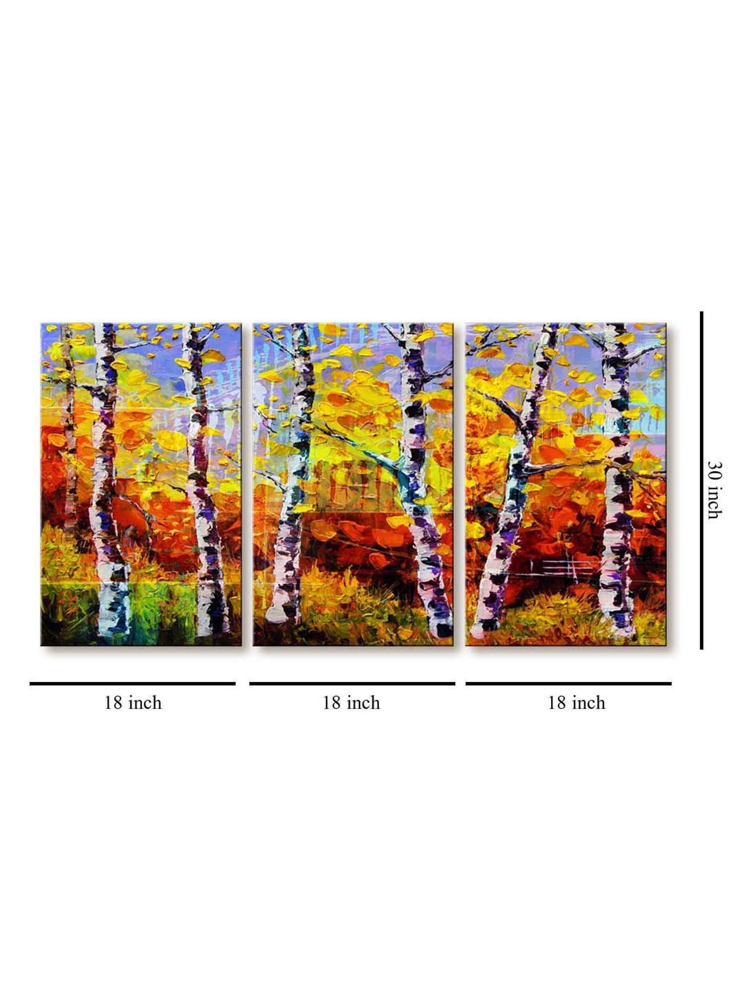 999Store Yellow & Brown Colourful Tree Art 3 Frame Canvas Paintings