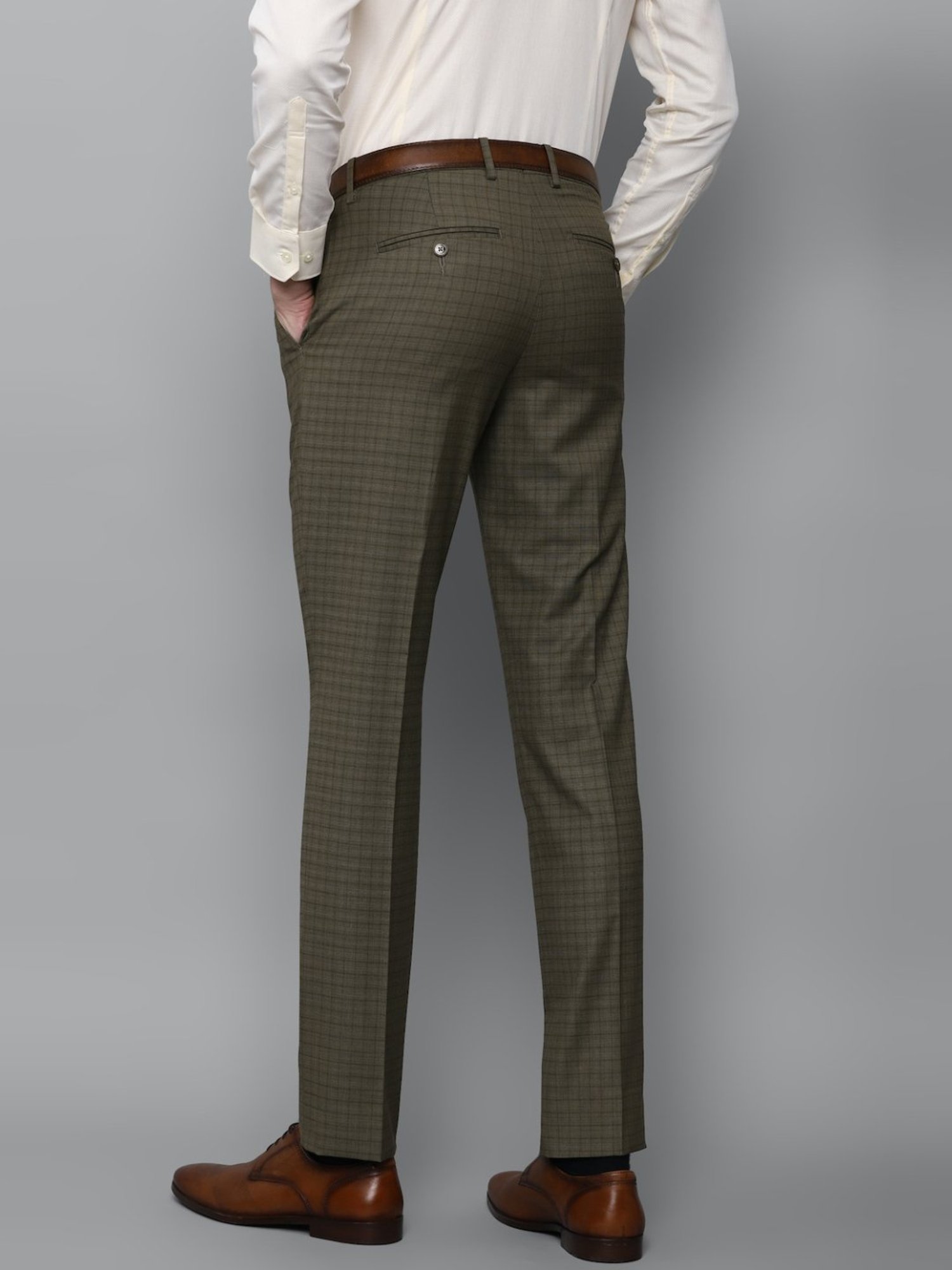 Louis Philippe Green Slim Fit Checks Trousers
