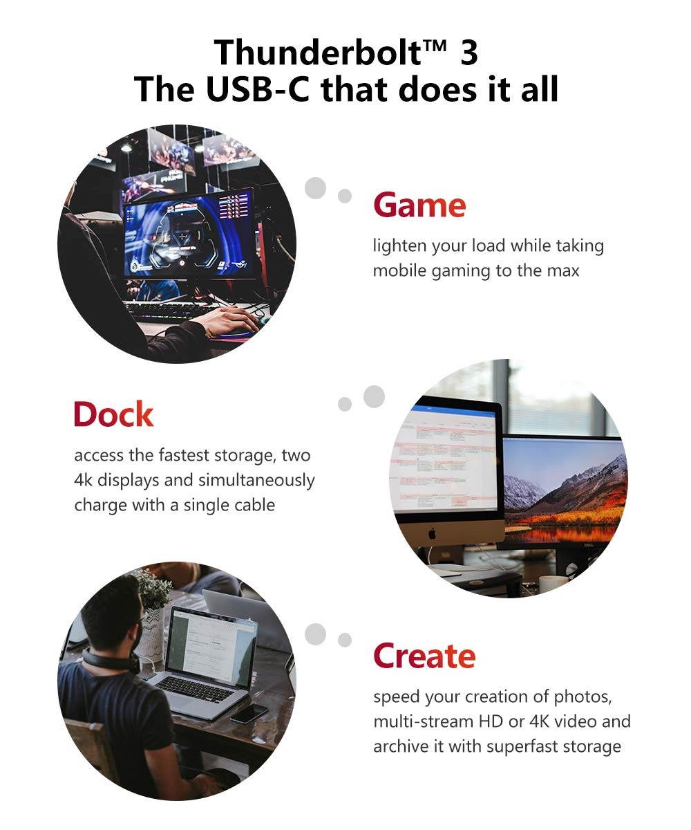 Thunderbolt 3 Cable (USB-C to USB-C)sweguard 40Gbps Data Transfer/ 100W Charging/ 5K@60Hz Compatible for USB 3.1 Gen 1 and 2 MacBook Dell Alienware 17 ChromebookHub and Type-C Devices 3.3ft red