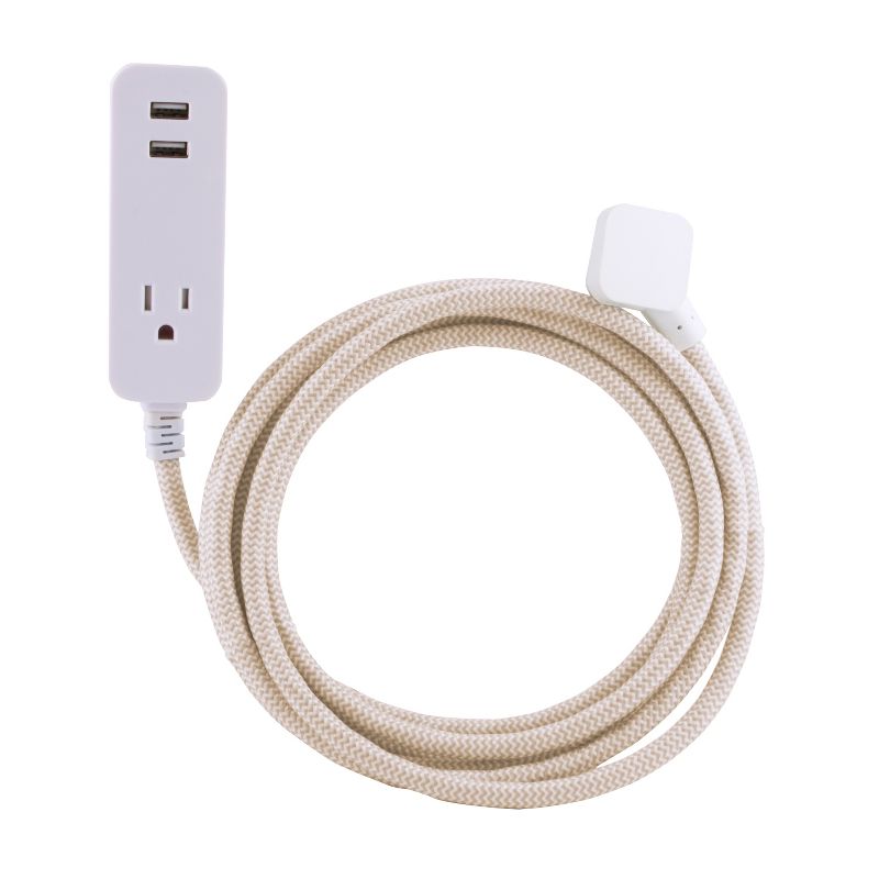 Cordinate Designer 1-Outlet 2 USB Port Surge Protector with 10' Extension Cord Tan/White