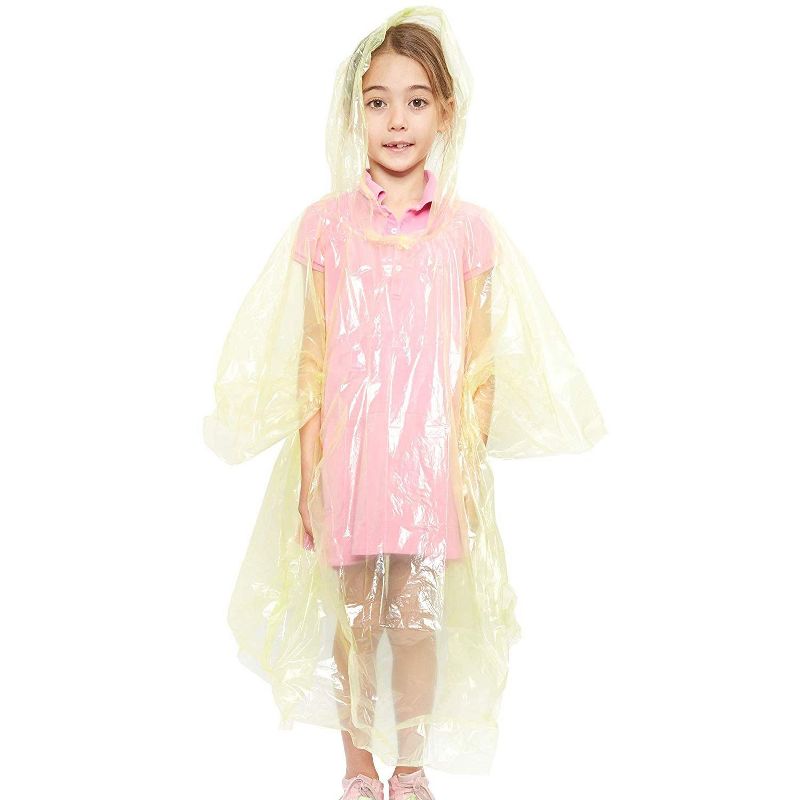 Juvale 12 Pack Disposable Rain Ponchos for Girls with Hood, Waterproof, 4 Colors