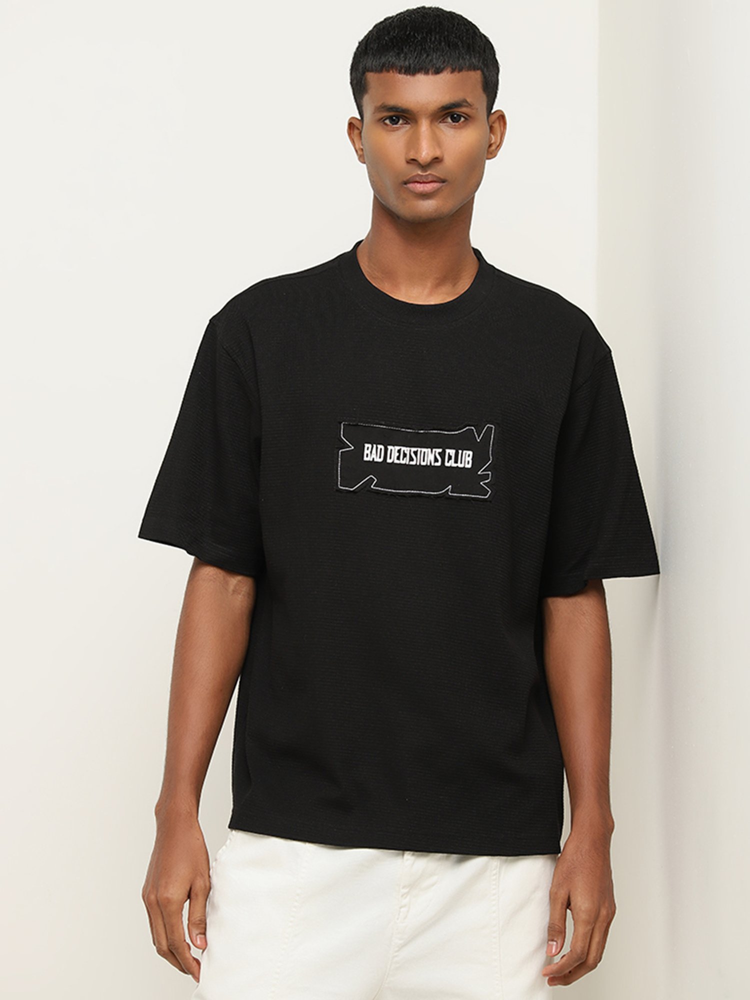 Nuon by Westside Black Typographic Design Relaxed-Fit T-Shirt