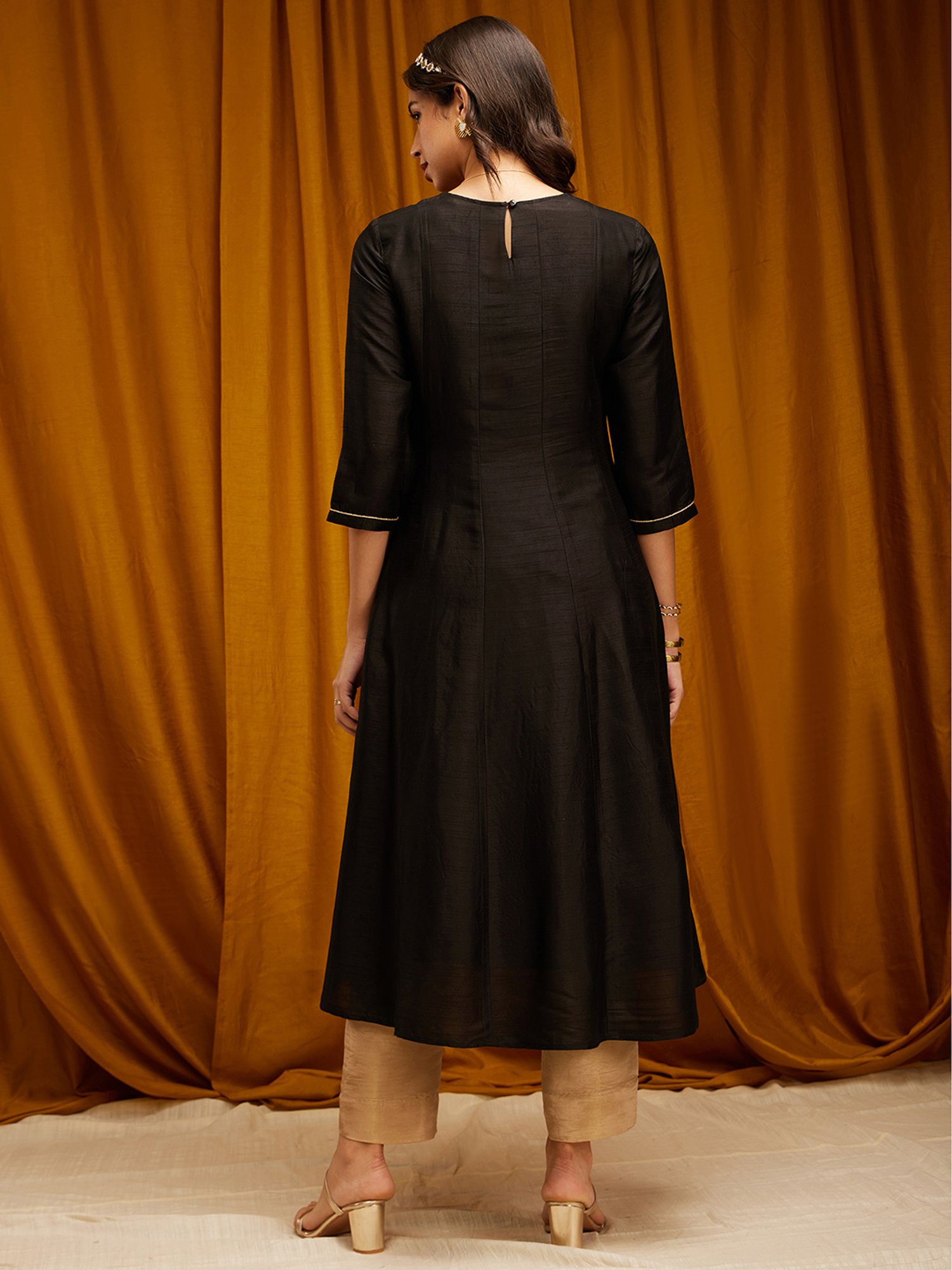 Pink Fort Black Striped Anarkali Kurta