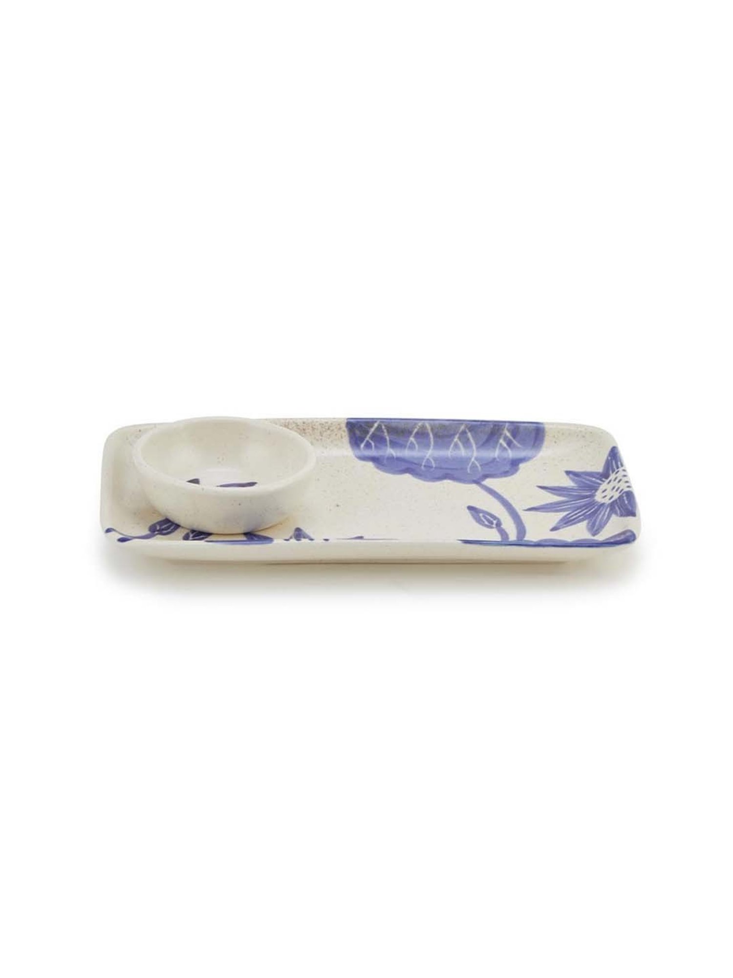 Fabindia Neer White Ceramic 1 Platter & 1 Dip Bowl