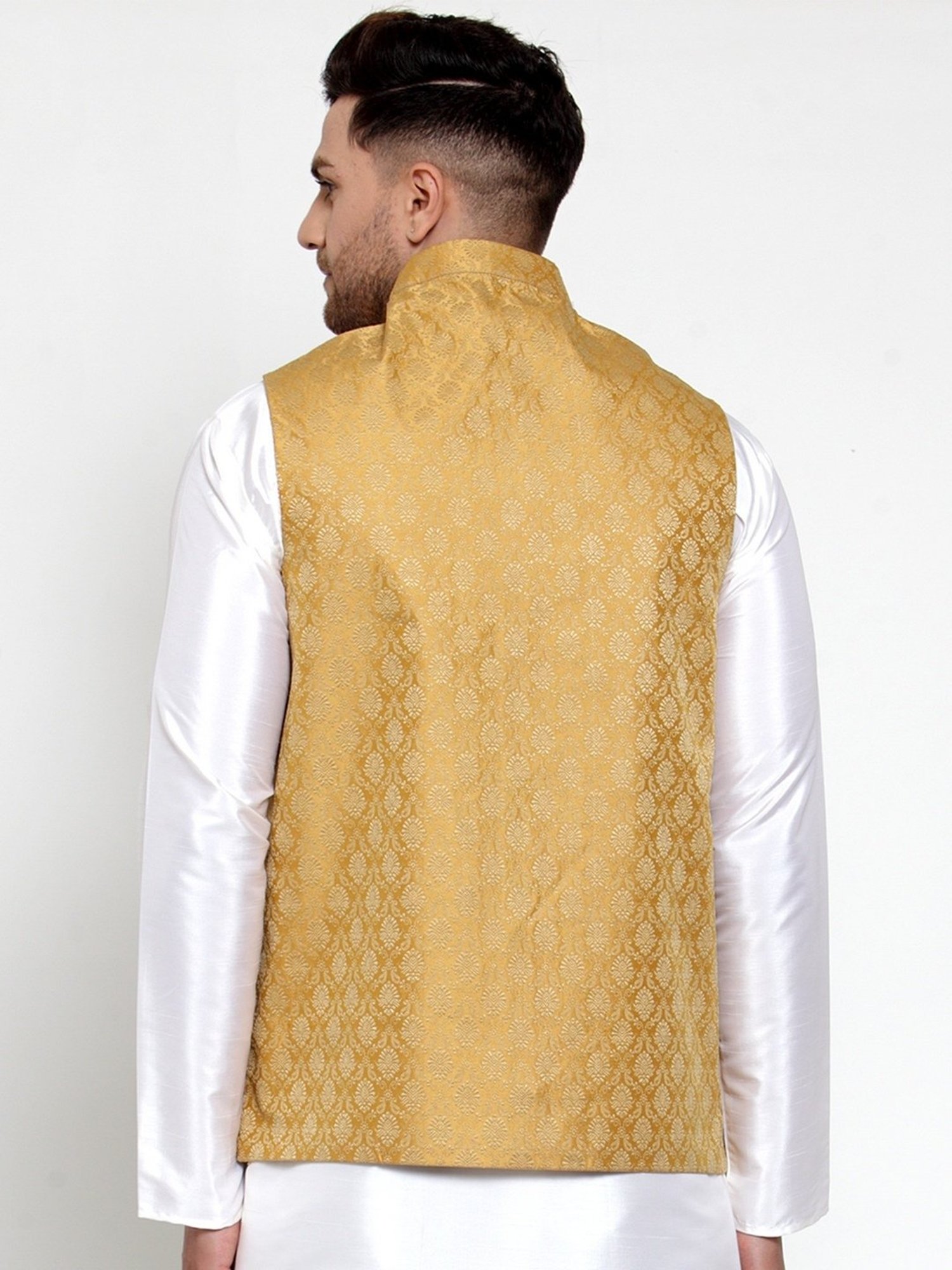 Jompers Gold Regular Fit Embroidered Nehru Jacket