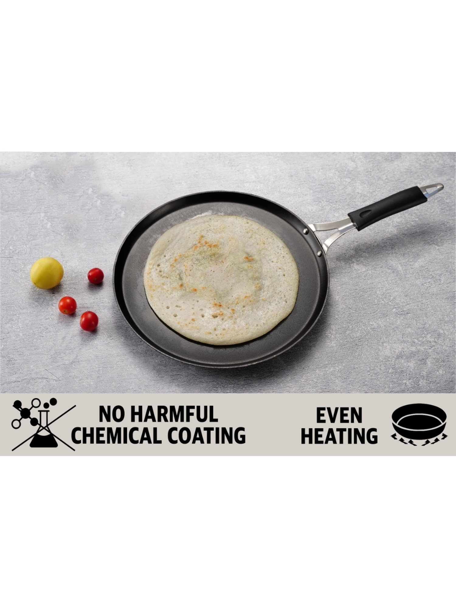 Sumeet  Pre Seasoned Carbon Steel (Iron) Flat Tawa for Dosa, 26cm, Gas & Induction-Friendly, Black