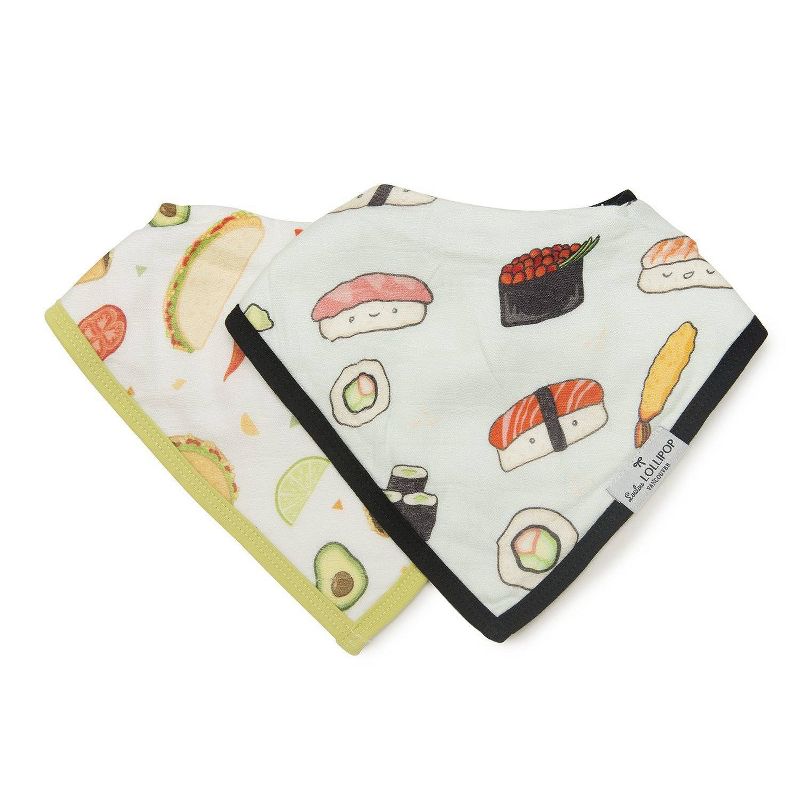 Loulou Lollipop Muslin Bandana Bib Set - Sushi/Taco